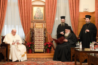 9-Apostolic Journey to Cyprus and Greece: Meeting of His Beatitude Hieronymos II and His Holiness Francis with the Respective Entourages